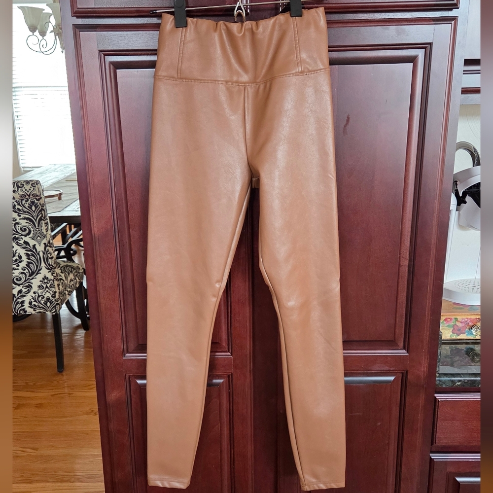 Aqua Tan Faux Leather Leggings